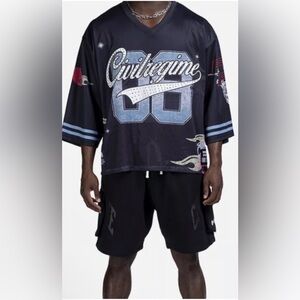 Civil Regime Our Team Football Jersey Black Boxy Cropped Rhinestone Sz L unisex